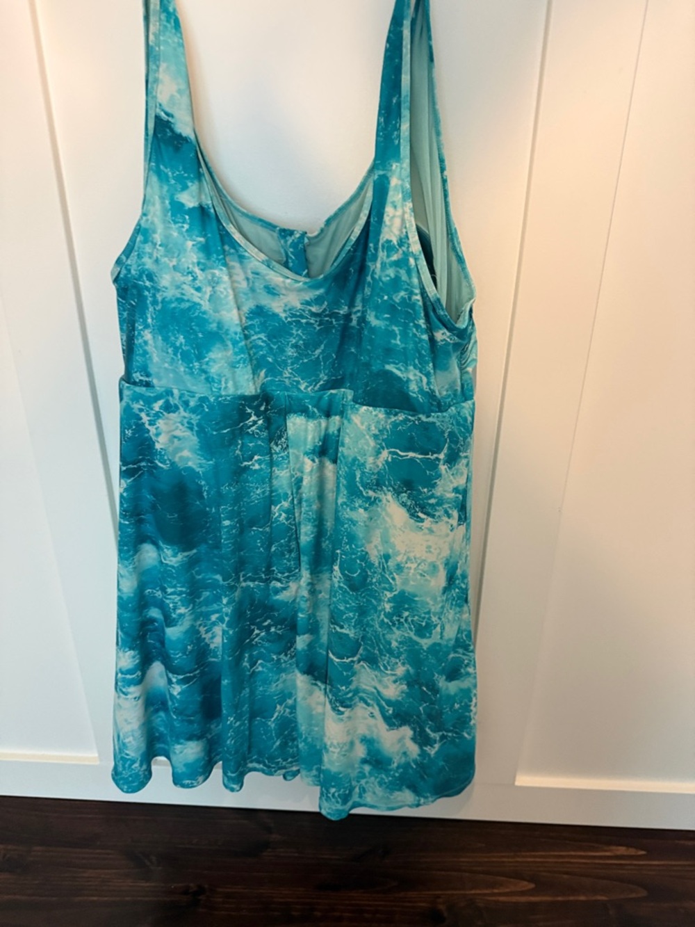 Torrid Blue Ocean-Print long swim dress one piece w/ attached shorts underneath - Picture 7 of 9
